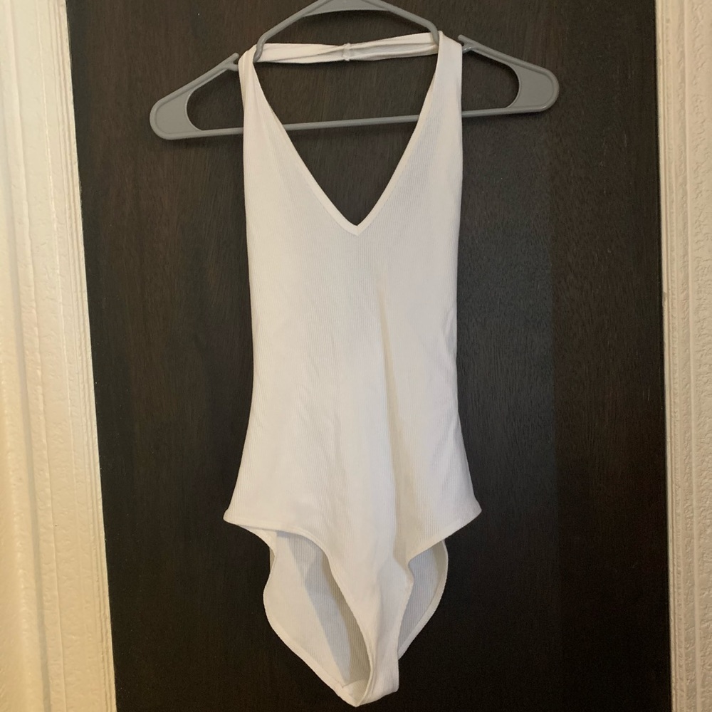 White halter top body suit
